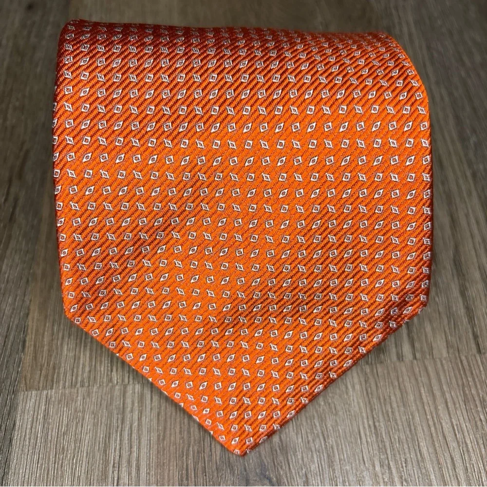 Gitman Bros Tie‎ 100% Silk Orange Geometric USA Made Mens 56